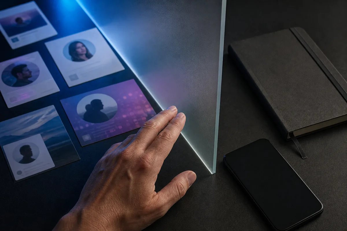 Visible public profile cards separated from private spaces by a clear boundary line