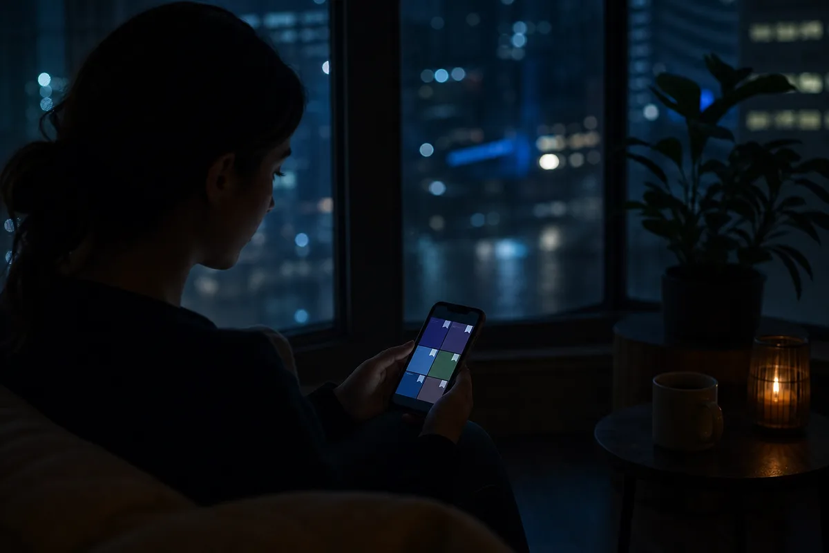 Quiet social media user viewing saved posts privately without leaving visible reactions